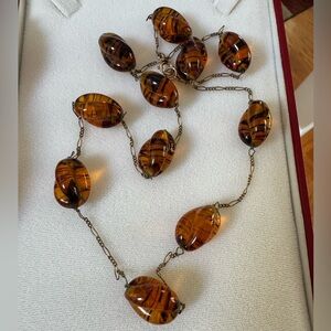 Gold Filled Tiger Glass Bead Necklace